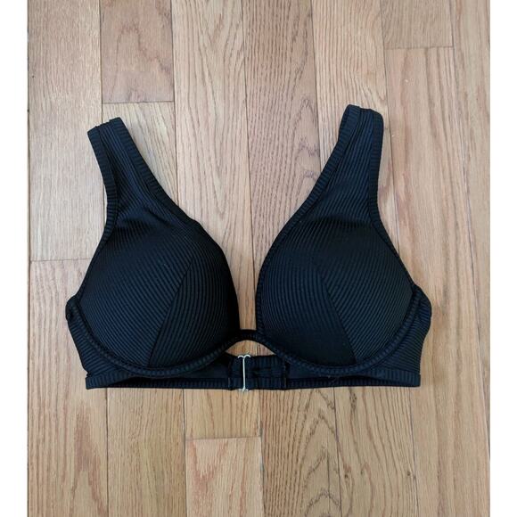 H&M Black Ribbed Push-Up Bikini Top 38C - Picture 1 of 3